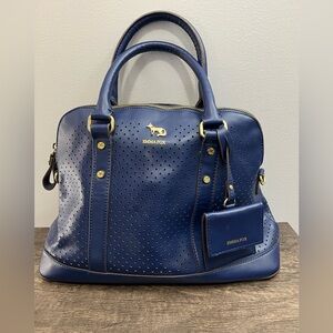 Emma Fox Navy Perforated Dome Satchel with Gold Accents EUC